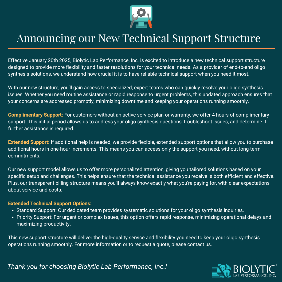 Announcing our New Technical Support Structure – Biolytic Blog – The ...